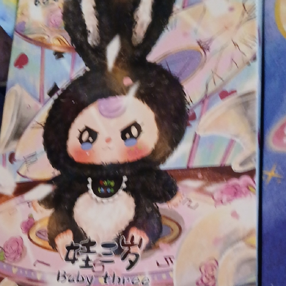 Kawaii Black Bunny Plush with Pastel Accents